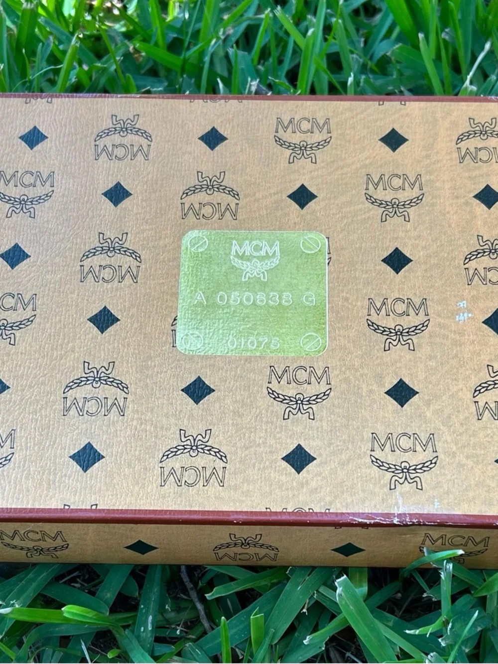 MCM Striped Hand Towels in Red & Blue with Gold Logo